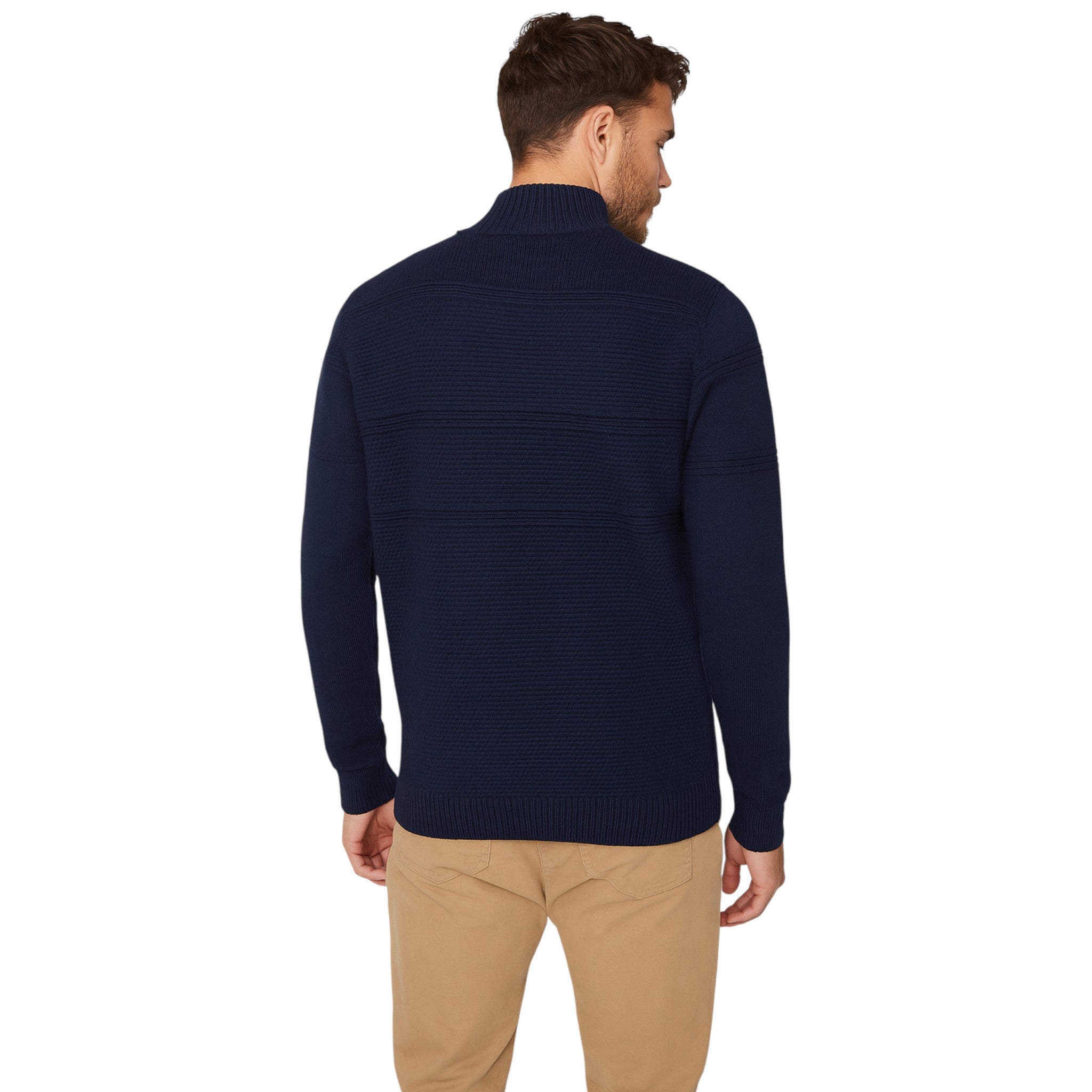 Firetrap men’s ¼ zip jumper in navy – textured knit funnel neck sweater